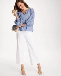 Chambray Lace Tie-Front Blouse