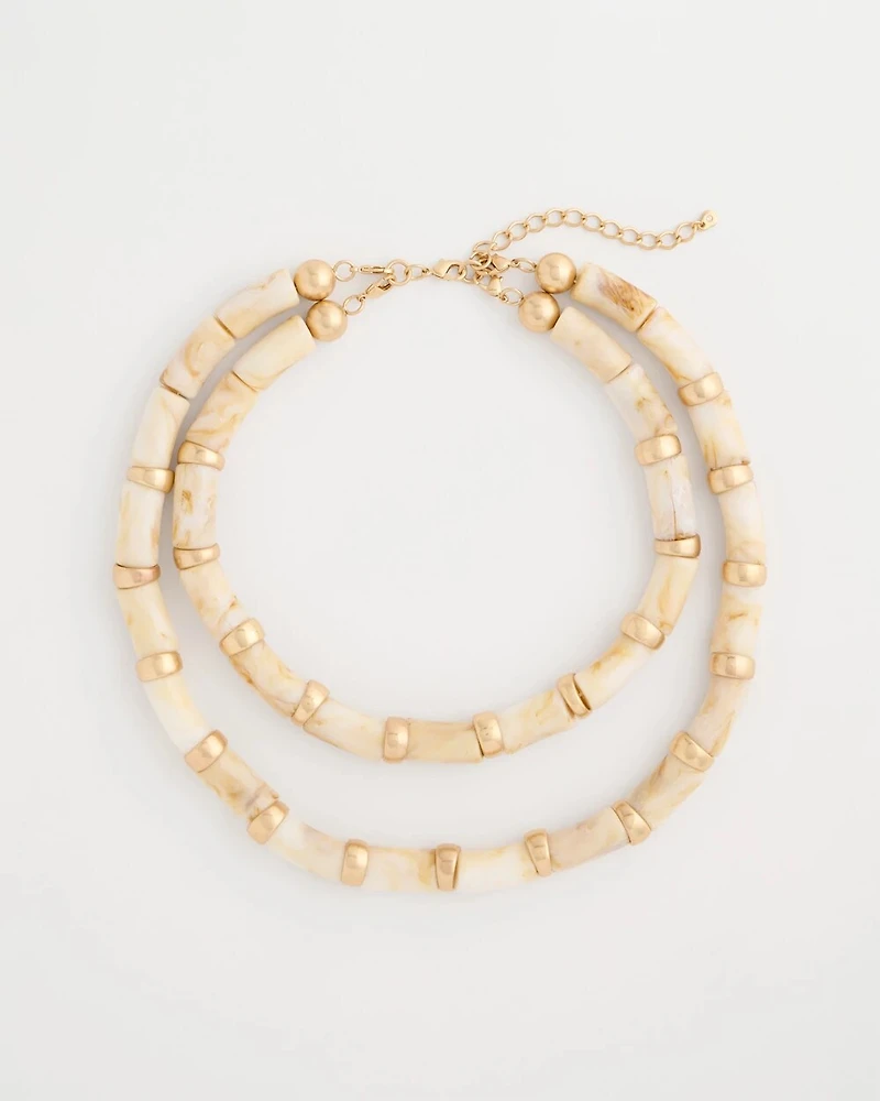 White Beaded Double-Strand Necklace