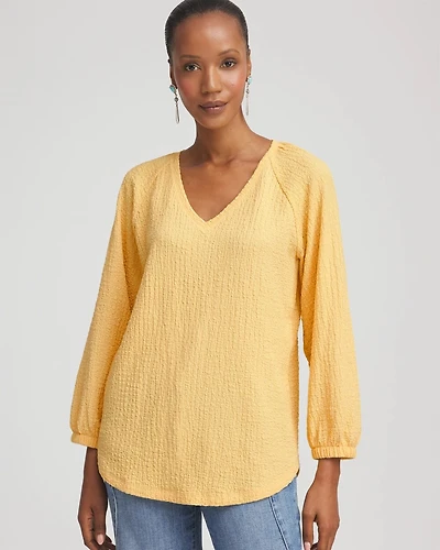 Textured Raglan V-Neck Top
