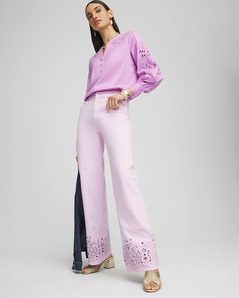 Lavender Eyelet High-Rise Jeans