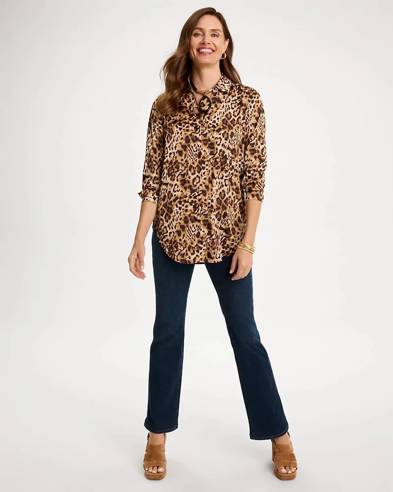 Satin Cheetah Print Y-Neck Tunic