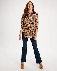 Satin Cheetah Print Y-Neck Tunic