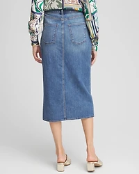 High-Rise Midi Stretch Denim Skirt
