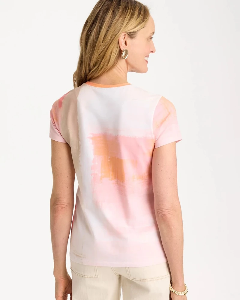 Cotton Stretch Watercolor Cap Sleeve Tee