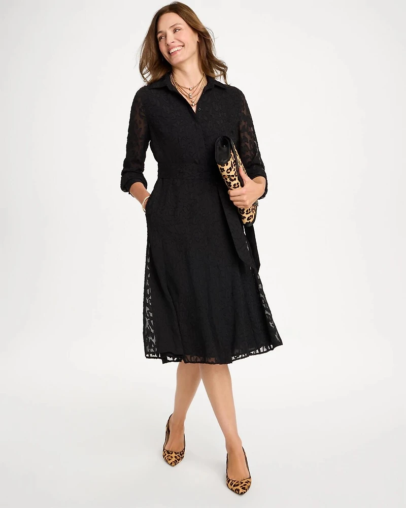 Textured Leopard Jacquard Shirtdress