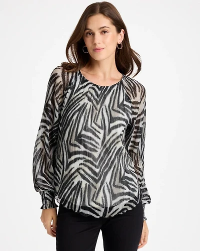 Zebra-Metallic Bodre Crinkle Mesh Top