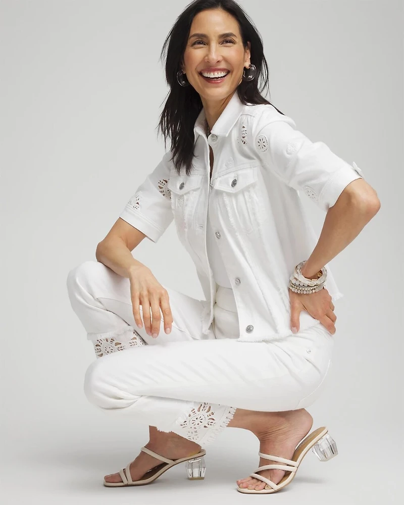 No Stain Embellished Pull-on Cropped Jeans