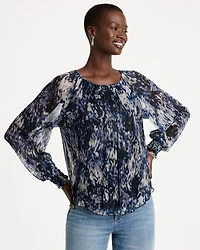 Printed Metallic Bodre Crinkle Mesh Top