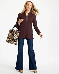 Ponte Knit Faux Leather-Trim Tunic