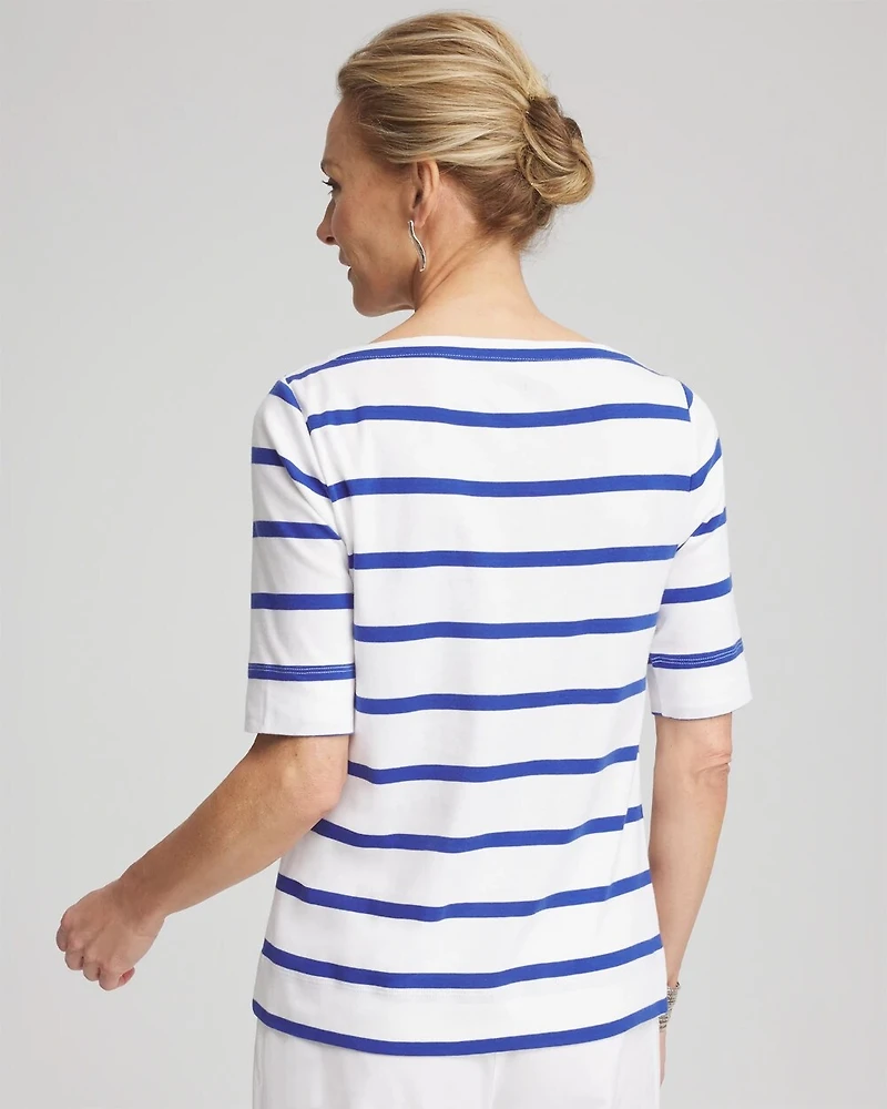 Striped Pima Cotton Bateau-Neck Tee