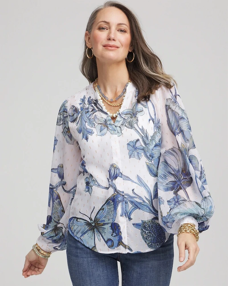 Butterfly Chiffon Split Neck Blouse