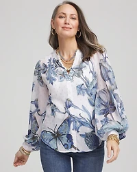 Butterfly Chiffon Split Neck Blouse