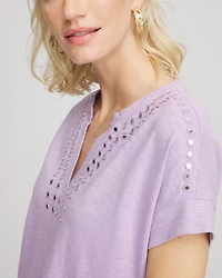 Paillette Trim Cotton Slub Tee