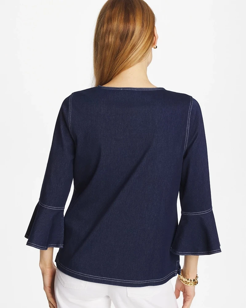 Indigo Denim Trumpet Sleeve Top