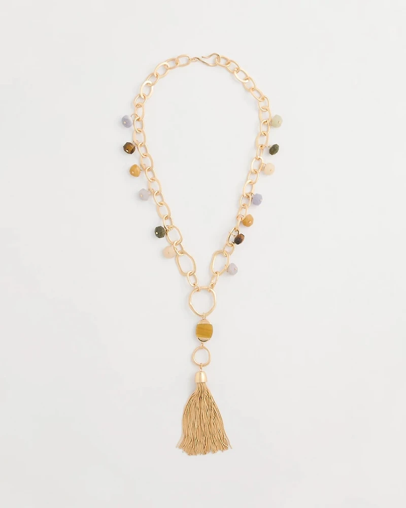 Multi-Color Beaded Tassel Pendant Necklace