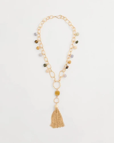 Multi-Color Beaded Tassel Pendant Necklace