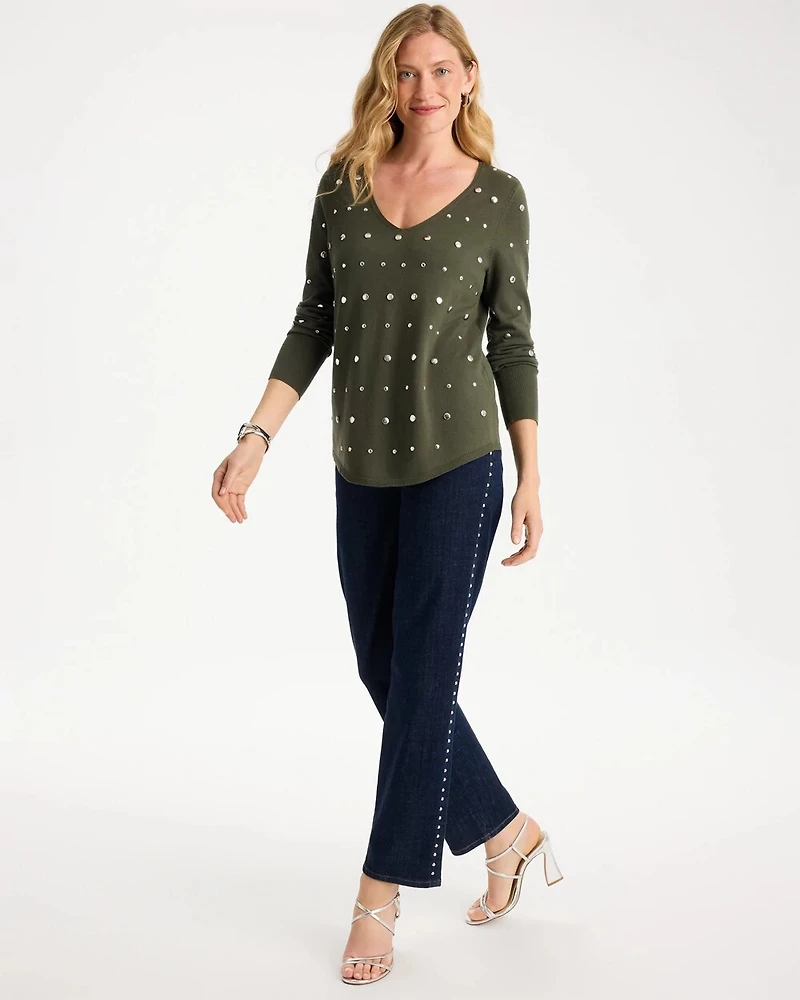 Ella Embellished V-Neck Pullover Sweater