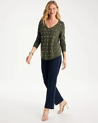 Ella Embellished V-Neck Pullover Sweater