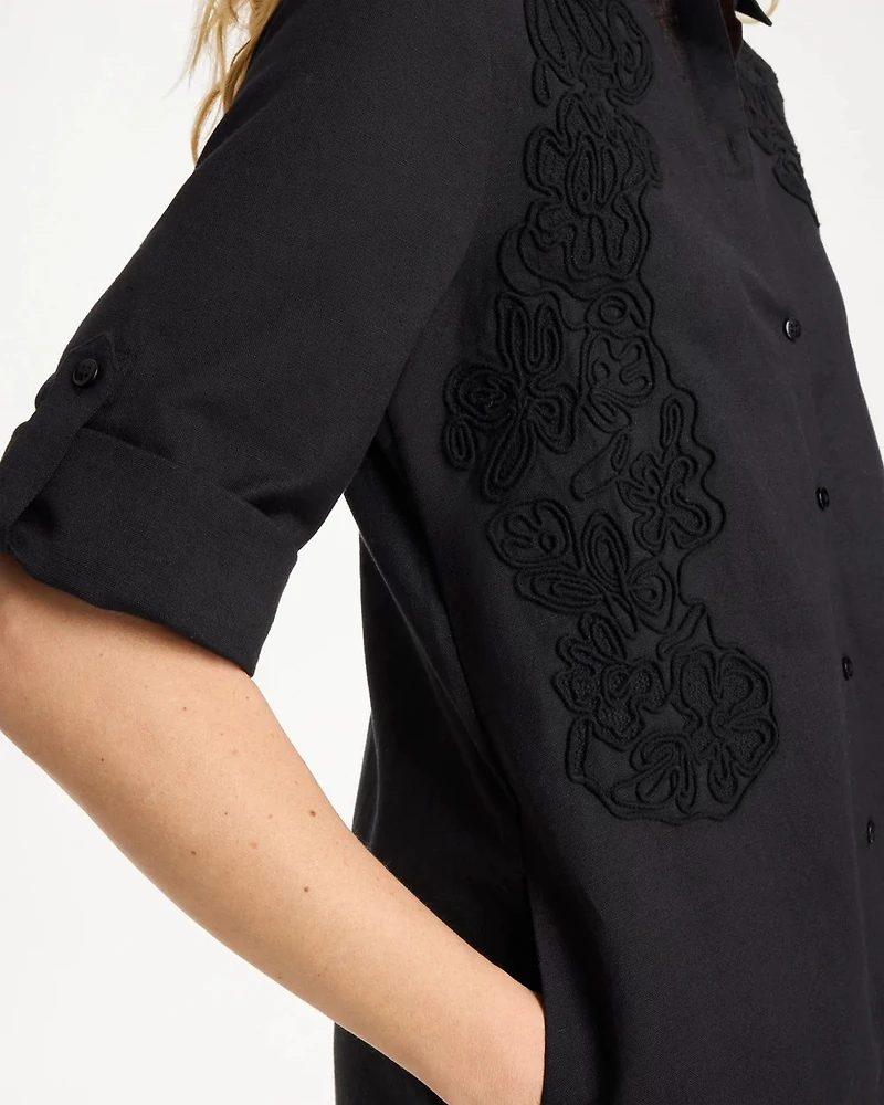 Embellished Linen-Cotton Shirtdress