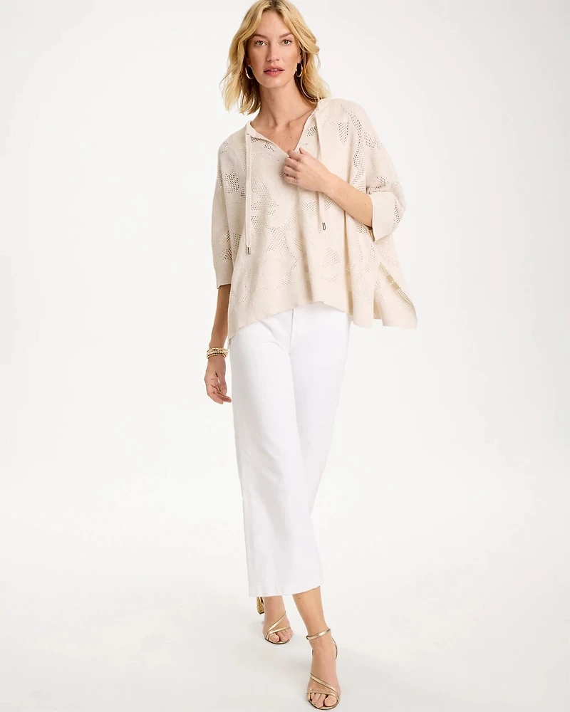 Crochet Lace Notch Neck Poncho