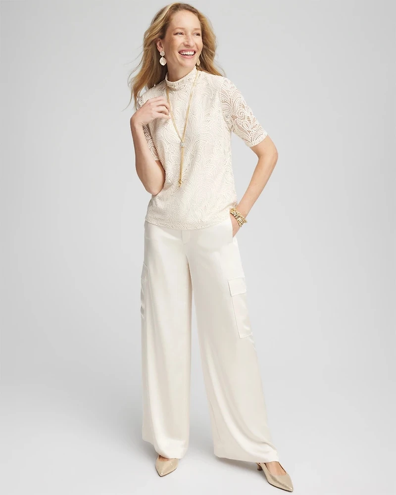 Lace Mock-Neck Short Sleeve Tee