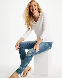 Trim Detail Cotton Stretch 3/4 Sleeve Tee