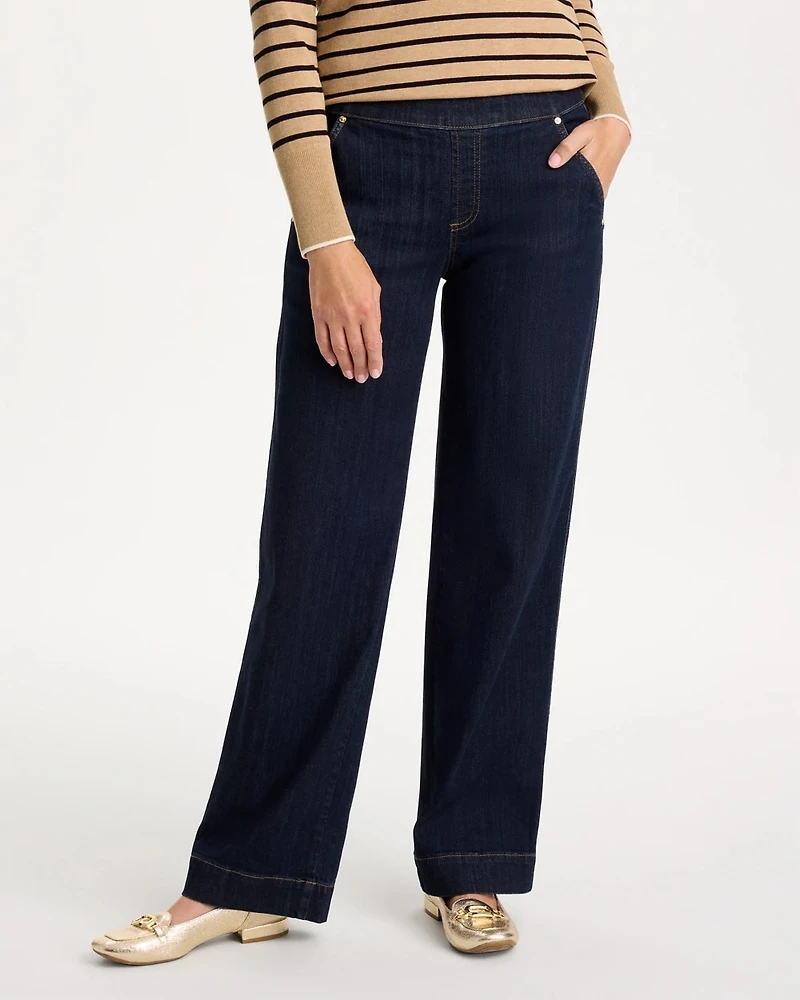 Refined Pull-On Wide-Leg Jeans