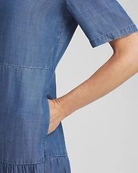 Faux Denim Tiered Shirt Dress