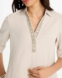 Embellished Linen Dress