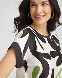 Floral Rib-Knit Satin Top