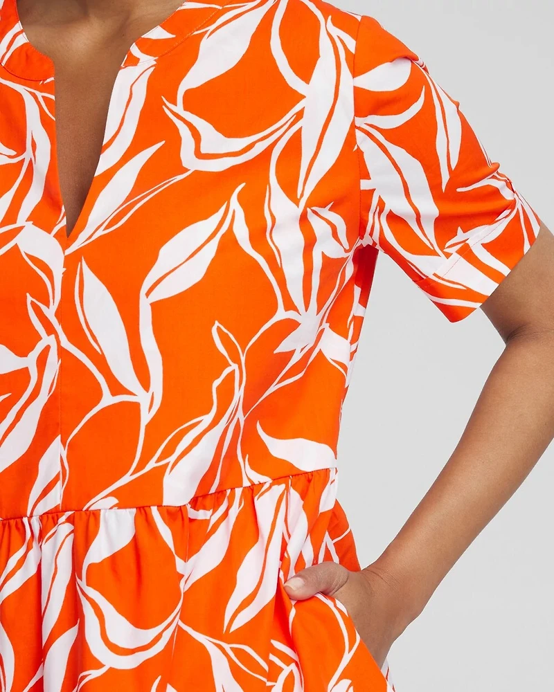 Poplin Leaf Print Dress