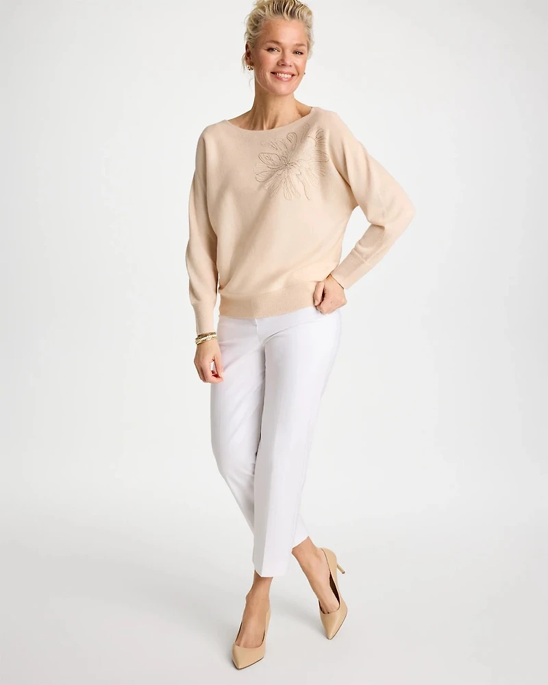 Embroidered 3/4 Sleeve Sweater