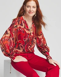 Priya Swirl Pintuck-Sleeve Blouse