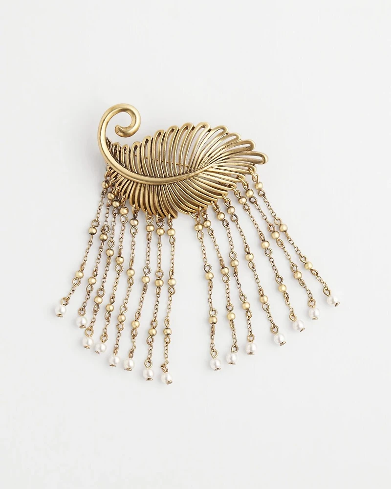 Faux Antique Gold Pearl Leaf Brooch