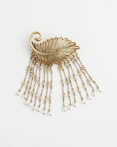 Faux Antique Gold Pearl Leaf Brooch