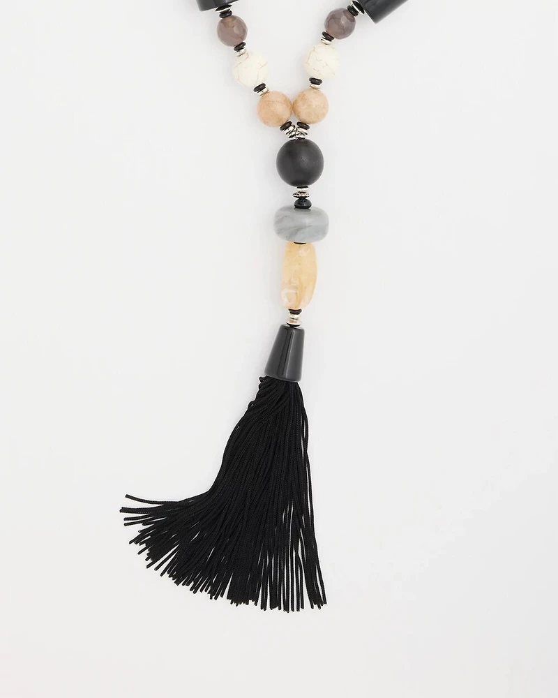 Neutral Large Beaded Tassel Necklace
