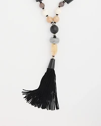 Neutral Large Beaded Tassel Necklace