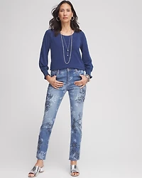 Faux Denim Smocked Sleeve Tee