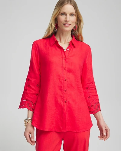 Linen Eyelet Sleeve Shirt