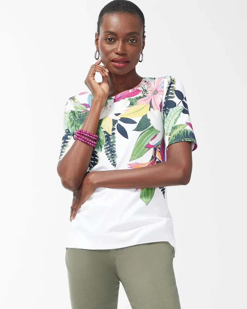 Floral Print Cotton Crew Neck Tee