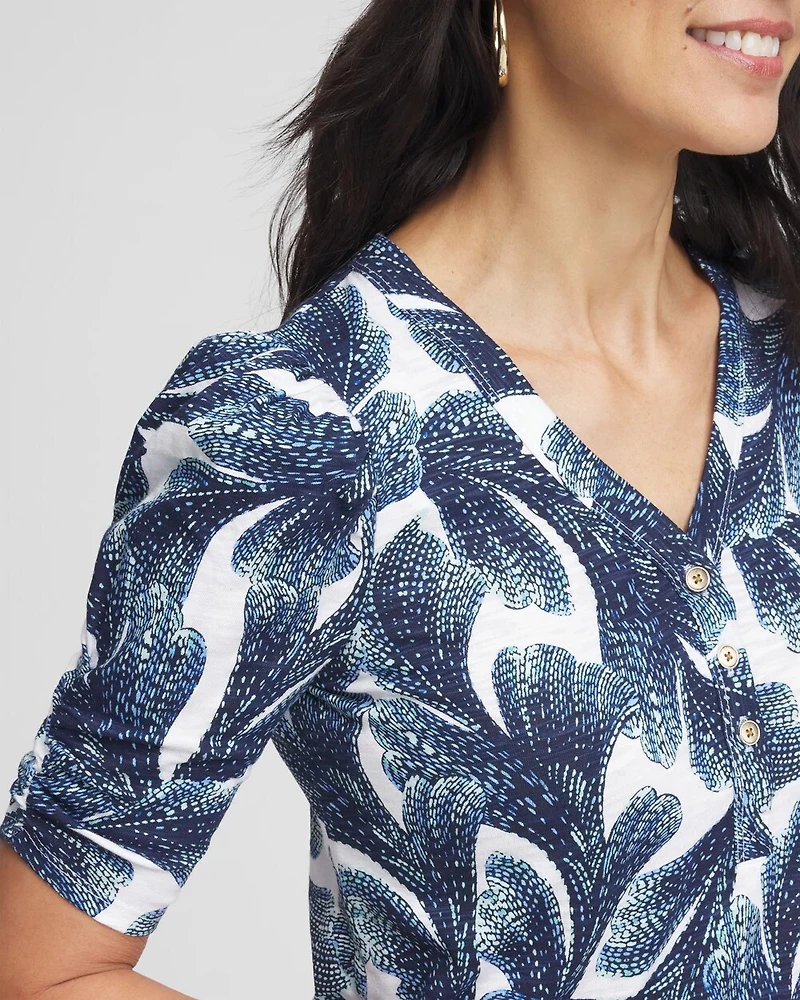 Shirred Sleeve Henley Tee