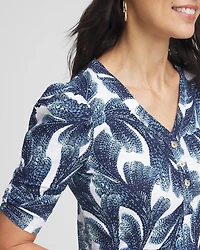 Shirred Sleeve Henley Tee