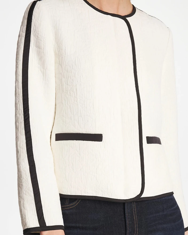 Collarless Quilted Box Jacket