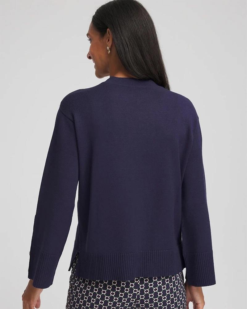 Button Sleeve Crewneck Pullover