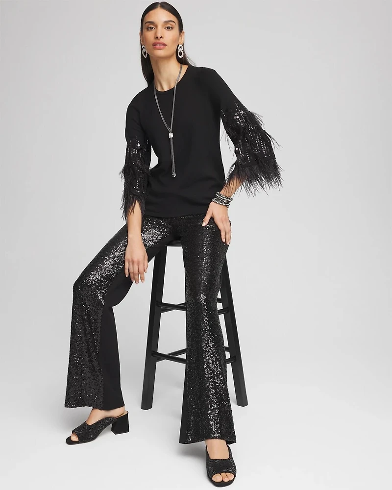 Feather Sequin Pullover Sweater