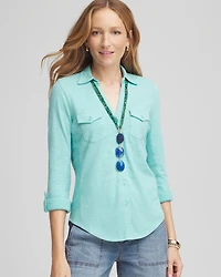Collared Henley Denim Top