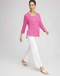 Slub Cheetah-Print 3/4 Sleeve Tee