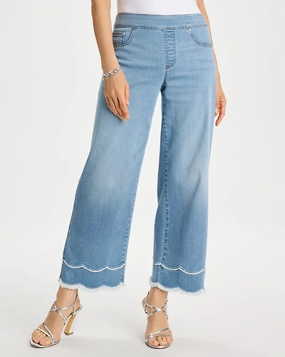 Scallop Pull-On Wide-Leg Crop Jeans