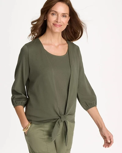 Knit Gauze Tie-Front Cardigan