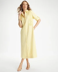 Embellished Linen-Cotton Shirtdress